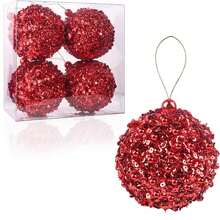 4 piezas Adornos de bolas de Navidad a prueba de roturas, fáciles de instalar, para agregar un ambiente festivo, adecuados para bodas, compromisos (8cm), Navidad - Multicolor - Ver 9