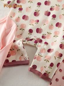 3pcs/Set New Apple Print Baby Girls Rompers Jumpsuits, Autumn/Winter