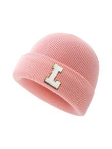 1 件儿童针织帽，带 26 个字母图案，保暖无檐小帽，适合女婴日常穿着 - 粉色 - 查看 56