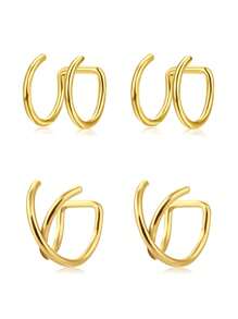 AVYRING 4Pcs Stainless Steel Ear Cuffs: Adjustable Non Piercing Cuff Earrings Minimalist Fake Helix Cartilage Earcuff, Dainty Clip-On Earrings Hypoallergenic For Women Men