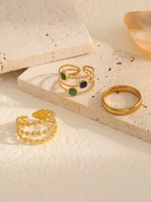 Minimalist & Versatile Stainless Steel Gold Square Oil Dot Adjustable Ring Set - Cube Dripping Oil - View 2