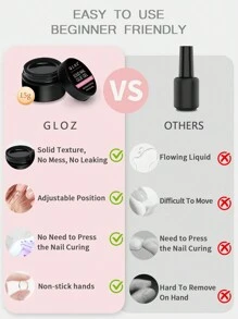 GLOZ 15G Solid Nail Gel Glue For Soft Gel Nail Tips Strong Clear Acrylic Nail Tips Solid Gel Nail Glue For Press On Nails Fake Nails Solid Hard Gel For Nails Nail Art DIY Home UV Light Cured