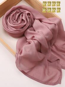 1set (1pc Modal Hijab + 1pack Hijab Clips) Plain Soft Detailed Stitched Headscarf - Multicolor - View 12