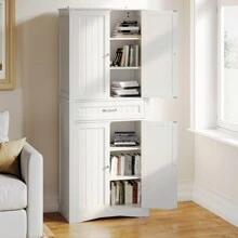 71'' Tall Kitchen Pantry Storage Cabinet, Freestanding Storage Cabinet With Drawers And 4 Adjustable Shelves Autonomous Sideboard For Kitchen, Bathroom, Living Room - 白色 - 查看 3