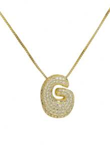 1 pezzo Collana con ciondolo a lettera da A a Z, esageratamente deformata, micropavé con zirconi cubici, placcata in oro 18K, ciondolo a iniziale per uomo e donna