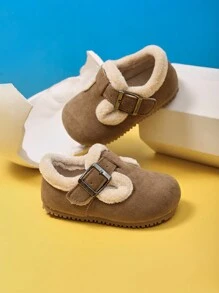 1 Pair Fashionable Flat Shoes For Baby Girls, Round Toe, Simple, Versatile, Comfortable & Soft Sole, Slip-On Design, Warm Lining For Autumn & Winter