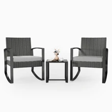 Asofer Balcony Furniture Set, Garden Furniture Set Made Of PE Polyrattan, Weatherproof Including 2 Chairs With Seat Cushions & Table, 3-Piece Patio Furniture Seating Group Lounge Set For Verandas, Courtyards, Terraces, Balconies, Pool Edges, Ideas For Valentine's Day, Valentine's Day Ideas - Xám - Xem 1
