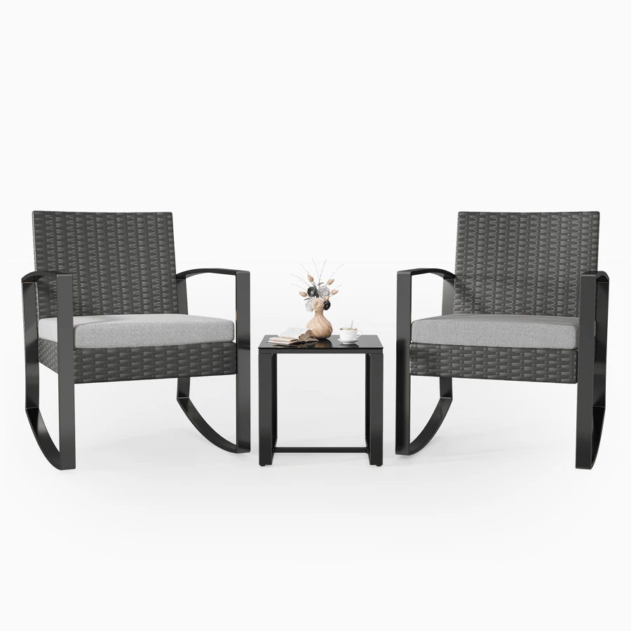 Asofer Balcony Furniture Set, Garden Furniture Set Made Of PE Polyrattan, Weatherproof Including 2 Chairs With Seat Cushions & Table, 3-Piece Patio Furniture Seating Group Lounge Set For Verandas, Courtyards, Terraces, Balconies, Pool Edges, Ideas For Valentine's Day, Valentine's Day Ideas - Xám - Xem 1