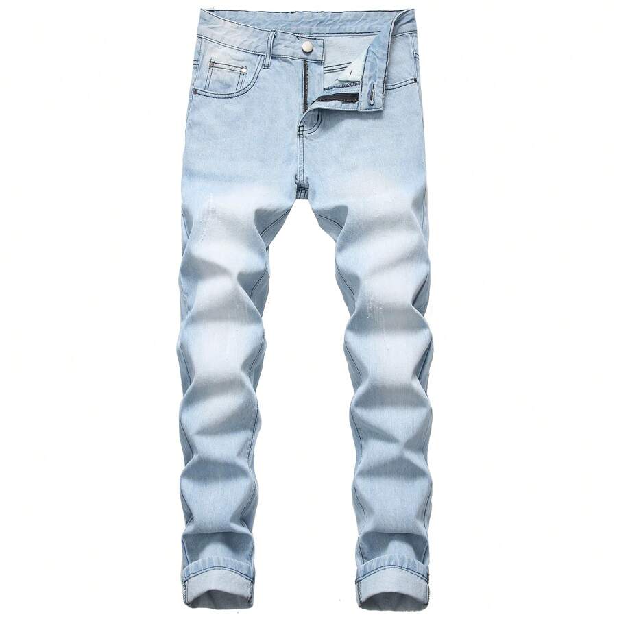 Men's Light Blue Casual Straight Fit Jeans