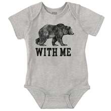Animal Baby Graphic One Piece Bodysuit Pun Funny Wild Animal Bear Joke Bare With Me Sarcastic Humor Casual Everyday Soft Cotton Printed Cap Sleeve Lap Neck Romper Baby Clothes - Heather - 查看 1