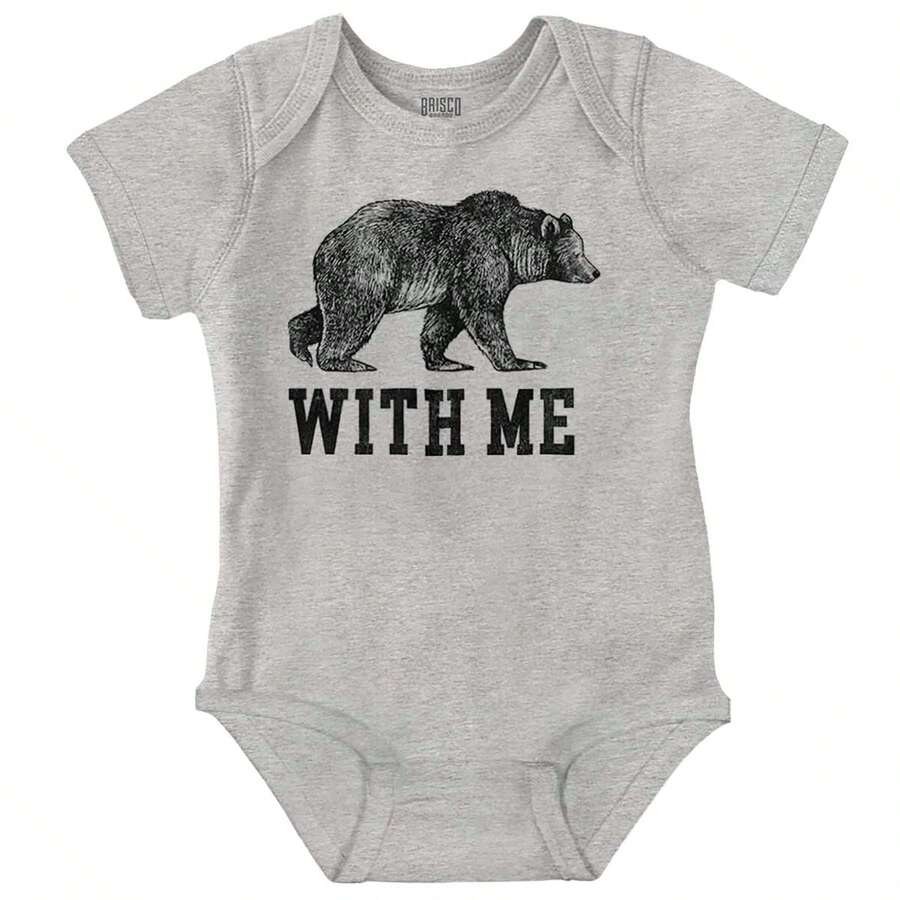 Animal Baby Graphic One Piece Bodysuit Pun Funny Wild Animal Bear Joke Bare With Me Sarcastic Humor Casual Everyday Soft Cotton Printed Cap Sleeve Lap Neck Romper Baby Clothes - Heather - 查看 1