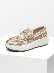 Women Sneakers Casual Shoes Chunky Platform Printed Textile Slip On Versatile Fashionable Sneakers Outdoor Commuting Comfort Work Shoes For All Seasons - màu nâu - Xem 4