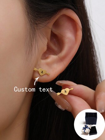Customizable Fashion Heart-Shaped Stud Earrings, Suitable For Birthdays, Valentine's Day, Anniversaries, Gifts For Mom, Girlfriend