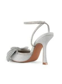 Women's Rhinestone Bow Ankle Strap Pointed Toe Pumps Elegant Wedding Party Prom Dress Stiletto Heels Shoes - Bạc - Xem 8
