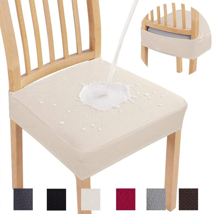 4pcs Plaid Textured Waterproof Dining Chair Seat Covers Removable Anti-Slip Slipcovers Universal For Kitchen Chairs