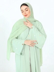 1pc Women's Heart Embroidery Fashion Open Front  Muslim Elegant Abaya Robe, Perfect For Party Or Daily Wear - Abaya - View 5