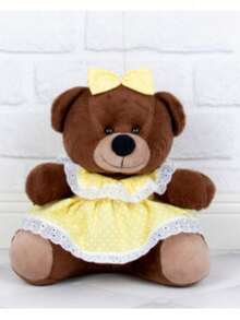Brown Teddy Bear Plush Polka Dot Dress For Girls' Rooms 18 Cm - Ideal For Niches - 黃色圓點 - 查看 2