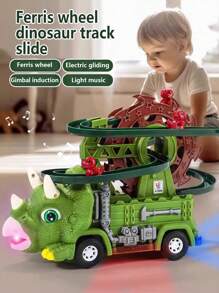 1pc Kids Dinosaur Track Climbing Stairs Toy Car, Electric Ferris Wheel Dinosaur Slide, 360 Degree Sensing Anti-Collision Toy, Halloween & Christmas Gift For Boys And Girls