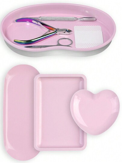 1 pezzo Vassoio porta accessori per unghie in acciaio inossidabile di colore rosa, piatto per la decorazione e l'esposizione delle unghie