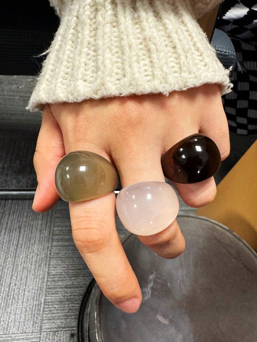 3pcs/Set Minimalist Vintage Solid Color Resin Rings