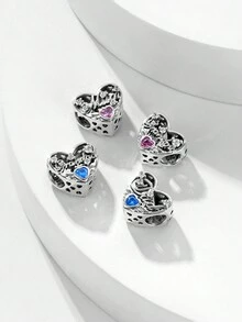 1個溫馨925純銀心形&字母設計家庭diy吊墜珠,生日週年紀念禮物