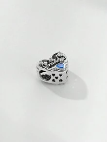 1個溫馨925純銀心形&字母設計家庭diy吊墜珠,生日週年紀念禮物