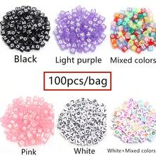 100pcs/Pack Acrylic Square Letter Beads With Big Hole For Jewelry Making, 7mm Colorful Cute Mixed Letters - 100 Pieces/pack - View 4