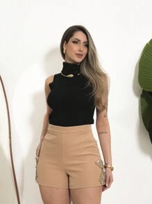 TAILORED SHORTS WITH STONES - WOMEN - 米色 - 查看 1