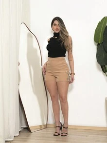 TAILORED SHORTS WITH STONES - WOMEN - 米色 - 查看 6