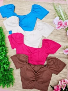 Women's Cropped Ribana Blouse - Hồng - Xem 1