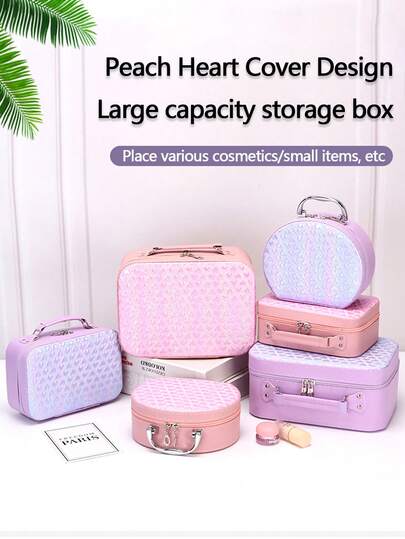 1个2024新款心形化妆包，大容量便携式化妆品收纳盒，女士旅行必备，化妆包，旅行必备