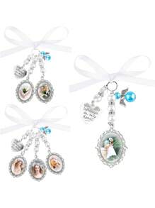 1pc Wedding Bouquet Photo Charm Bridal Bouquet Photo Charms For Wedding Memory Bow Pearl Charm Heart Style Pendant Wedding Party Decorations
