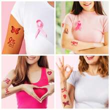 10 Sheets Breast Cancer Awareness Temporary Tattoos Pink Ribbon Tattoos Stickers Breast Cancer Survivor Gifts Stickers Waterproof Butterflies Pink Ribbon Fake Tattoos For Party Supplies