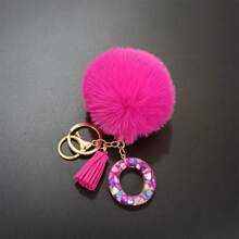 Llavero con pompón de peluche y piedra rosa en forma de letra, decoración para bolso, accesorio de estilo, regalo, recuerdo, accesorio para coche, dije para bolso, accesorios escolares, gótico, Y2K