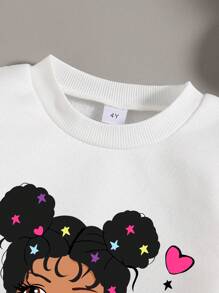 Young Girl Letter Print Crew Neck Sweatshirt And Sweatpants Set - Pink - View 3