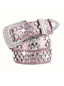 1pc Men's Solid Color Street Fashion New PU Leather Belt, Personalized Rhinestone Inlaid, Versatile Jeans Belt, High-End Feel Summer, School Fall, Autumn, Halloween Autumn-Winter Accessories,Suitable For Teens, Youth,Men,Casual, Outdoor, Athletic, Vacation, Graduation Gifts, Birthday, Daily Wear