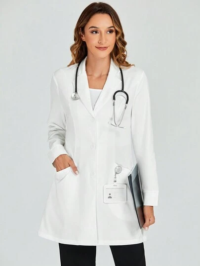 cimmuovere White Long Sleeve Lab/Surgeon Smock Coat, Nurse Uniform, Practitioner Uniform, Dental Doctor Uniform Coat Spring