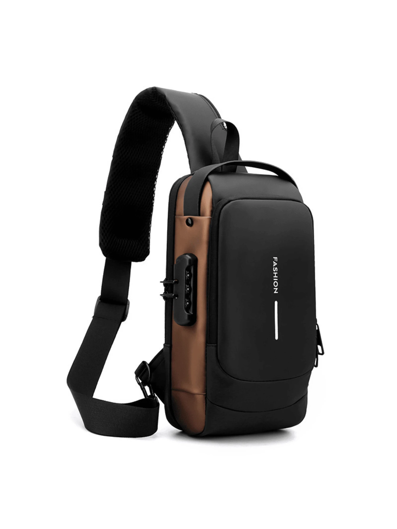 Compact Single-Sided Crossbody Shoulder Backpack USB Code Lock Waterproof - Coffee Brown - View 1
