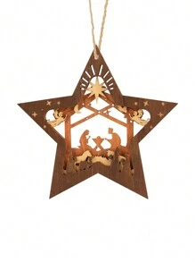 1 pièce Pendentif Scène de Crèche, Étoile en Bois de Forme Créative Nouvelle Décoration, Étoile de Sapin de Noël Scène de Noël Souvenir, Cadeau pour la Famille, les Amis et les Chrétiens, Décoration de Maison, Décoration de Chambre, Décoration Murale