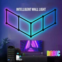 Smart WiFi LED Wall Lights, 16M+ Color Dimmable Gaming Light Works With Alexa And Assistant, Music Sync, DIY And Timer Feature, RGB Light Bars For Gaming Room, Bedroom (9 Pcs,Black) - Black - View 2