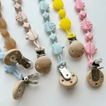 1 件装婴儿硅胶奶嘴夹链花朵水果牙胶防丢失带