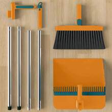 Long Handled Dustpan And Brush Set Strong Metal Handle Dust Pan & Broom Sweeper - Yellow - View 3