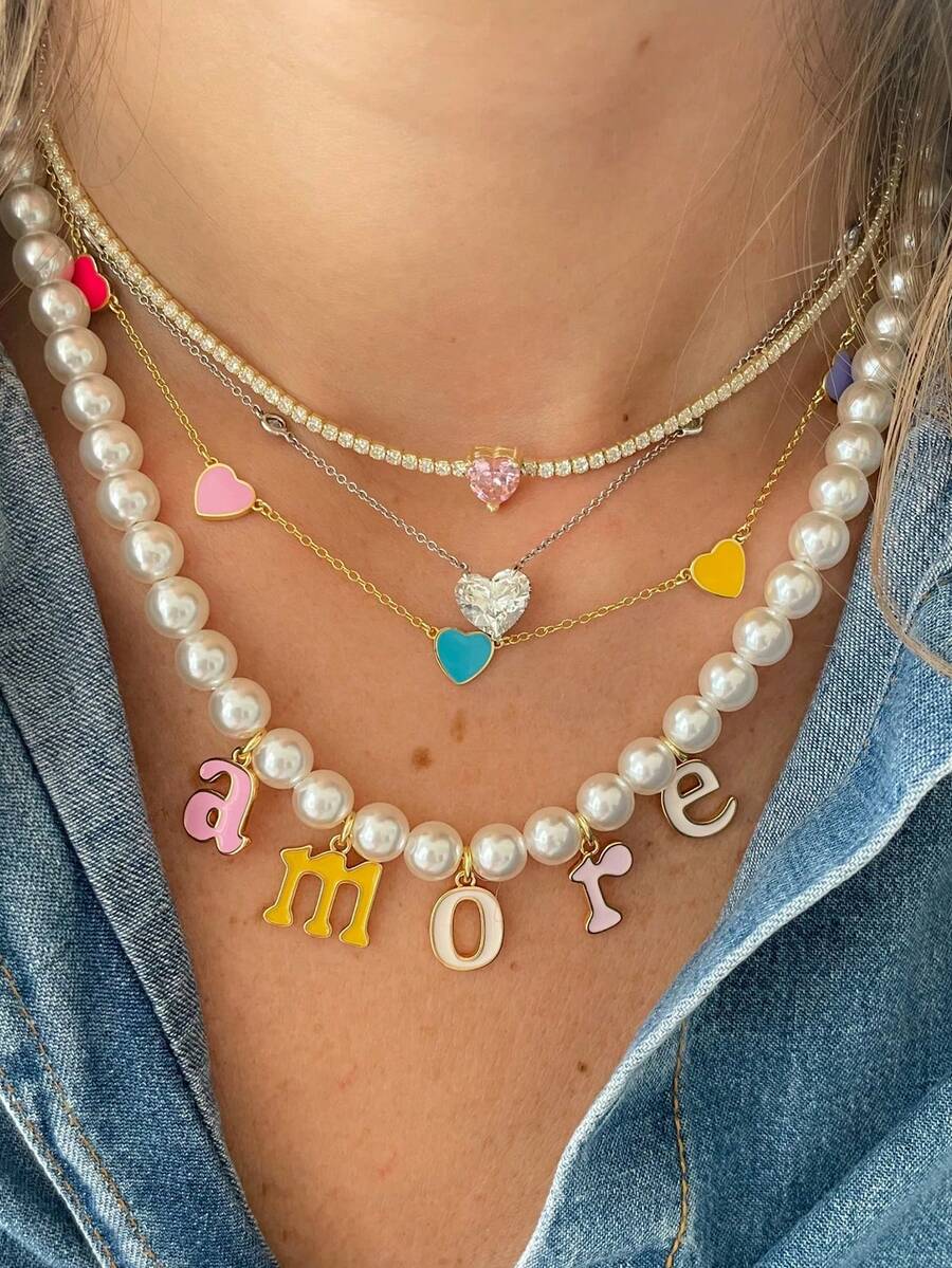 1Pc Customized Colorful Letter Name Necklace For Women Girls