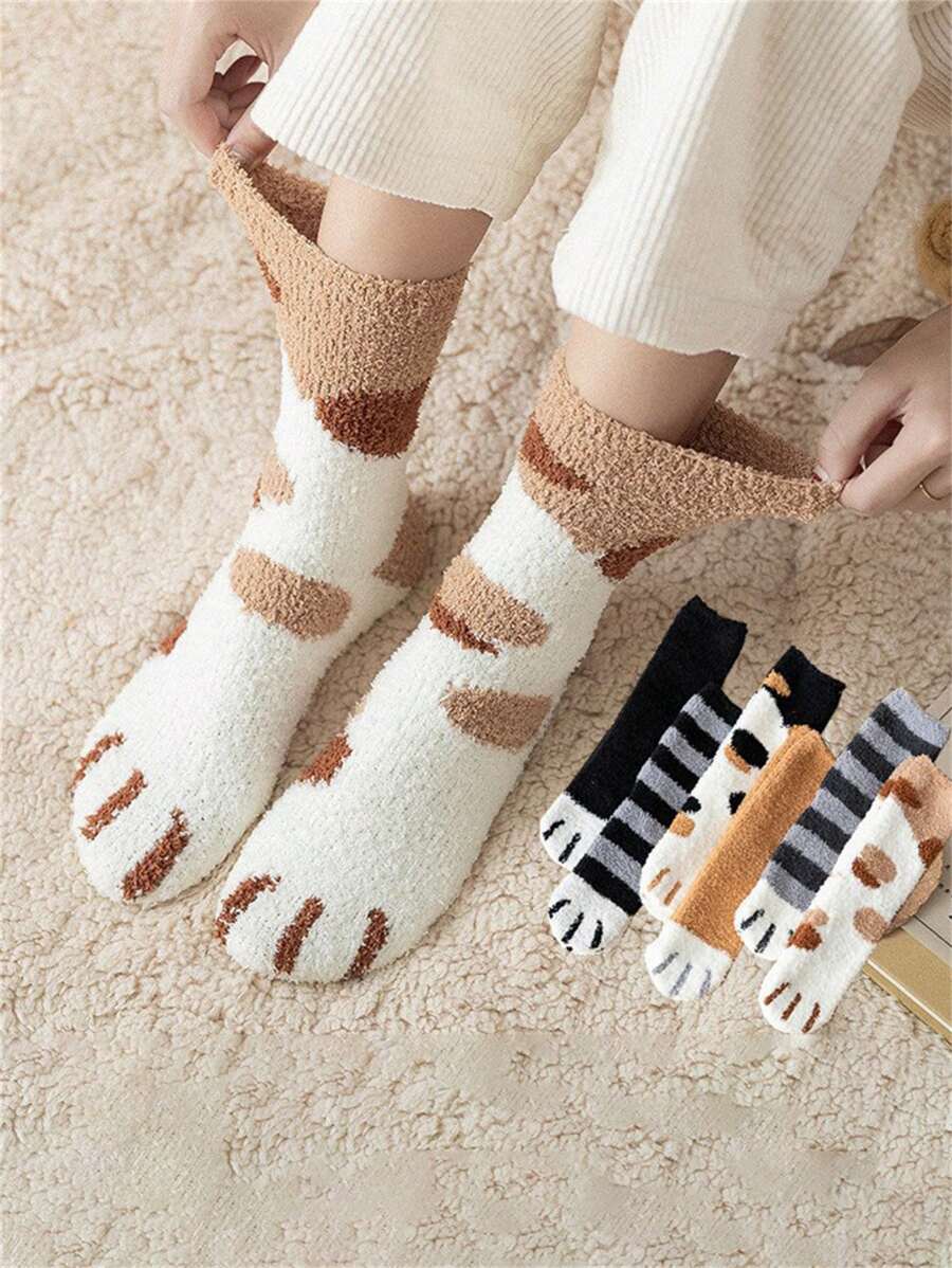 1/6 đôi tất nữ mùa đông ấm áp hoạt hình hình bàn chân mèo dễ thương tất mềm mại mịn màng tất vui nhộn cho nam - Nhiều màu - Xem 1