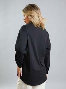 Women's Oversized Shirt, Formal Style, Long Sleeve With Buttons - 黑色 - 查看 2