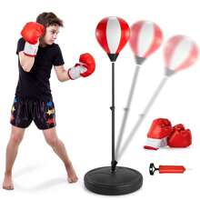 HENGPHY Juego de bolsas de boxeo para niños de 3-5, 3-8, 8-12 años, juego de bolsas de boxeo para niños de 3-5, 5-10, 8-12 años, regalos de juguetes para niños de 3, 4, 5, 6, 7, 8 años, soporte ajustable de bolsa de boxeo para niños - Rojo - Ver 1