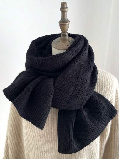 1pc Unisex Solid Color Knitted Scarf, Simple & Fashionable, Elastic Neck Warmer Suitable For Autumn/Winter Outdoor
