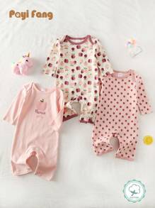 3pcs/Set New Apple Print Baby Girls Rompers Jumpsuits, Autumn/Winter