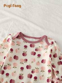 3pcs/Set New Apple Print Baby Girls Rompers Jumpsuits, Autumn/Winter