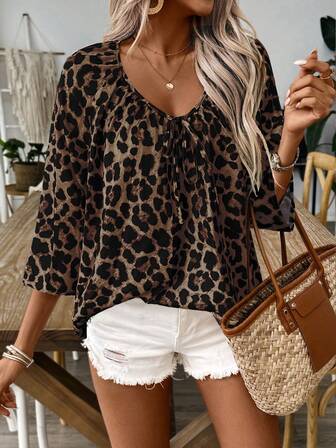 Jul Ny Dammode Mångsidig Löst Leopardmönstrad Skjorta